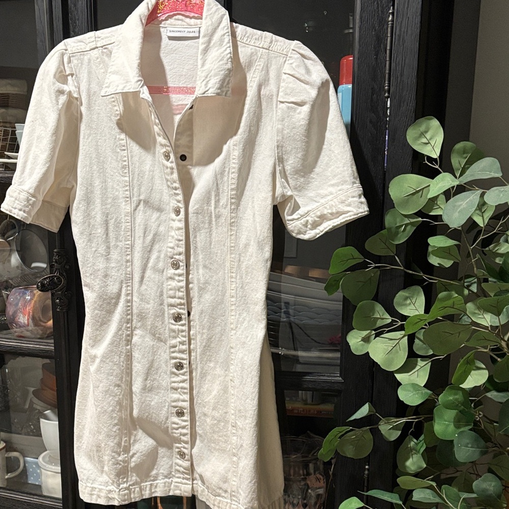 Cream Button-Up Shirt Dress